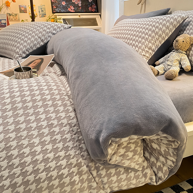 Funda de edredón de terciopelo de leche pieza individual 150x200x220 invierno más funda de edredón de terciopelo simple hoja de edredón de terciopelo de coral 4