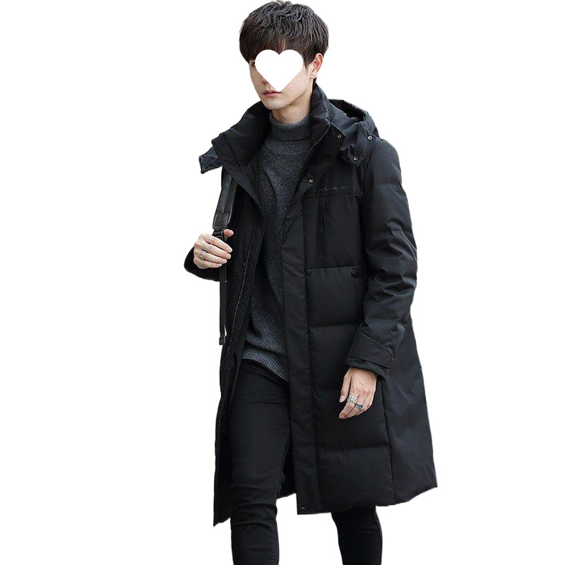 중간 길이면 패딩 재킷 남성용 겨울 의류 새로운 긴 무릎 길이의 두꺼운 따뜻한 탈착식 모자 남성용 코트