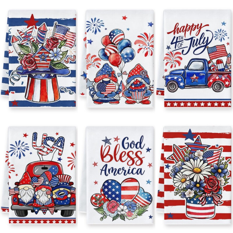 American Independence Day Printed Towel with Red and Blue Floral Flag Design, Kitchen Tea Towel with Patriotic Theme, Dishwashing Towel, Can Be Labeled American Independence Day Printed Towel with Red and Blue Floral Flag Design, Kitchen Tea Towel with Patriotic Theme, Dishwashing Towel, Can Be Labeled