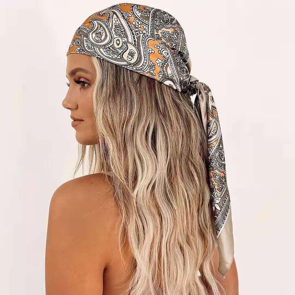 65g Weight Silk Scarf, Kerchief Classification Daily Occasion Women's Ig Style Retro Cashew Nuts Satin Printing Silk Scarf Kerchief