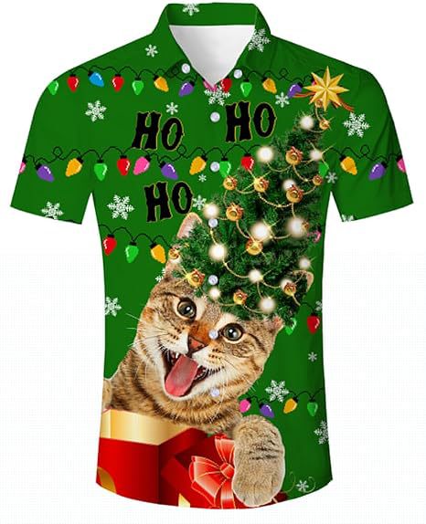 Venta caliente transfronteriza europea y americana, linda mascota gato estampado 3D, camisa hawaiana de manga corta con botones sueltos en la calle principal para hombres