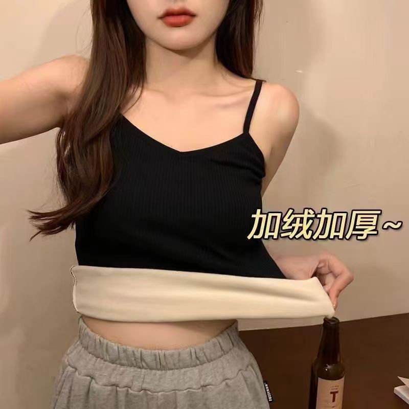 여성을위한 열 조끼 2024 내부 착용 두꺼운 벨벳 순수 코튼 바닥 가을, 겨울 새로운 서스펜더 속옷 여성 탑