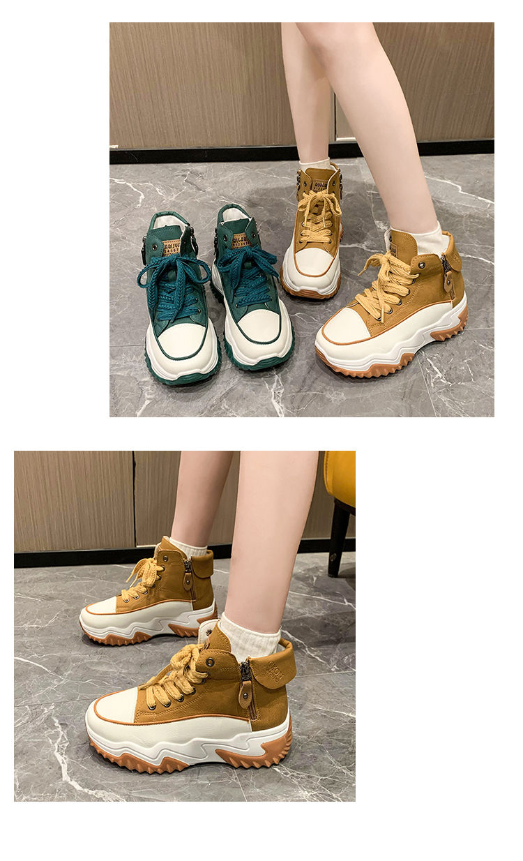 Design Sinn Kontrastfarbe Martin Damen 2024 Herbst neue koreanische Version dicke Sohle Höhe zunehmende kurze Stiefel_voghion.com