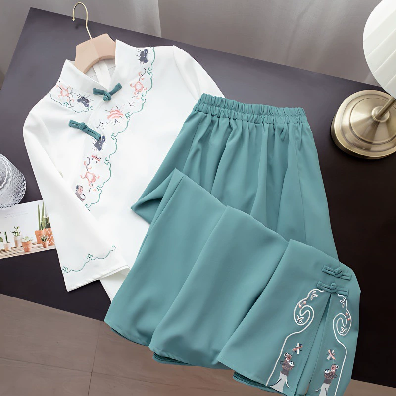 Улучшенная версия Hanfu для женщин, летний сказочный элегантный костюм в китайском стиле в древнем стиле с элементами Хань, комплект из двух предметов