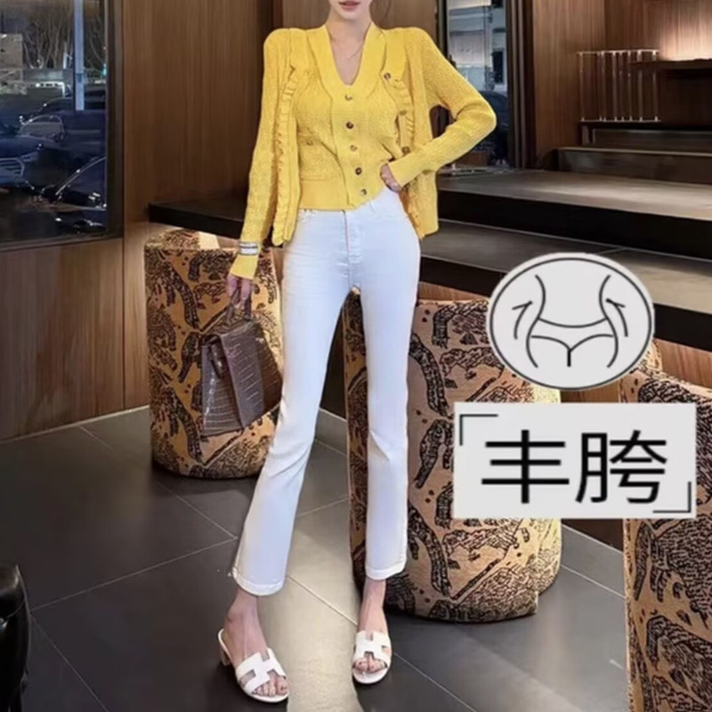White Straight-Leg Cigarette Pants for Women, Summer Slim-Fit Soft Jeans That Enhance the Natural Shape of the Hips