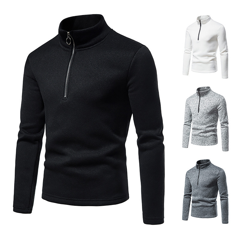2024 New European size hollowed out placket with zipper design for men's high neck bottom T-shirt hoodie_voghion.com