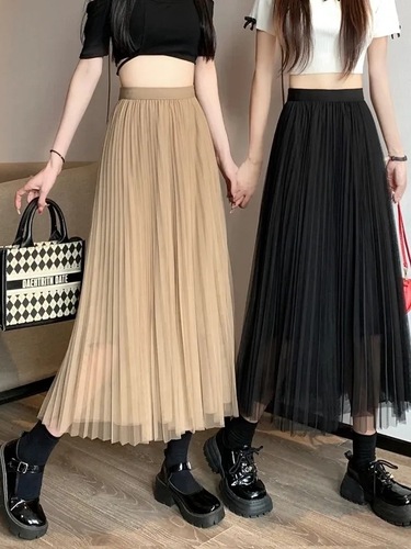 Sheer Mesh Half-Skirt, Summer 2025, Small Figure, Thin Pleated, Ethereal and Slimming, Medium Length
