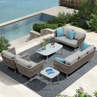 Outdoor Woven Sofa House Courtyard Hotel Garden Furniture Homestay Network Tube Leisure Sofa Coffee Table Combination