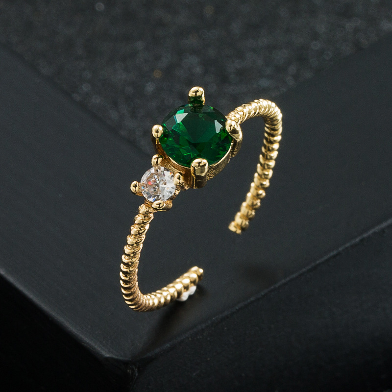 Fashion 18K Gold Copper Micro Inlaid Zircon Geometric Open Little Finger Ring