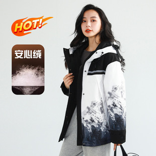 2025 New Trendy Snow Mountain Fashion White Goose down Jacket Versatile Windproof Hooded Winter down Coat for Cross-Border Sales