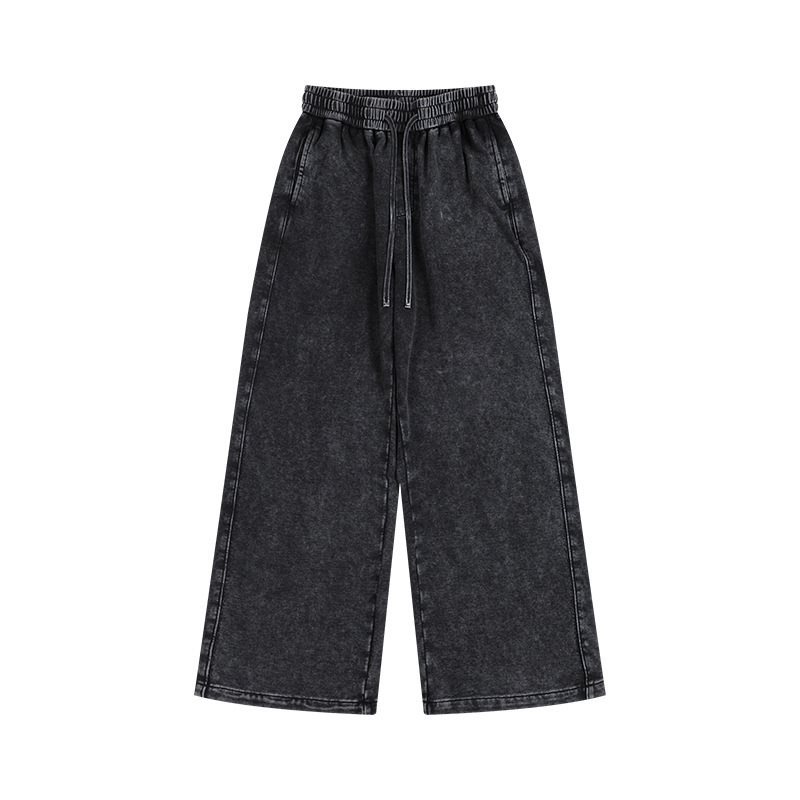 350g 80% cotton washed distressed sweatpants, European and American retro style, plus size, terry cloth, drawstring.
