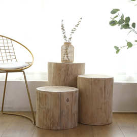 北欧实木圆凳原木树桩木桩摆件根雕凳子木墩子换鞋凳客厅木头茶几