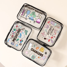 跨境化妆包电子用品药丸包PVC防水花色透明收纳包旅行洗漱包批发