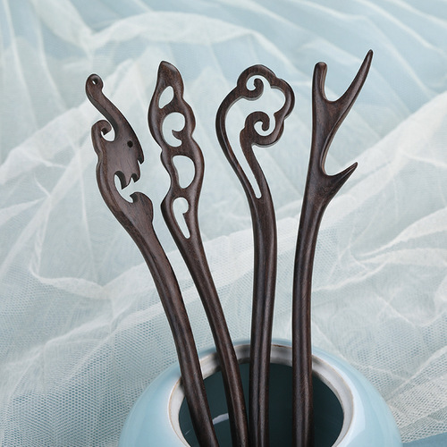 Gray wood hairpin, simple modern hairpin, antique style hair accessories, black sandalwood hairpin, wooden hairpin, daily Hanfu headwear
