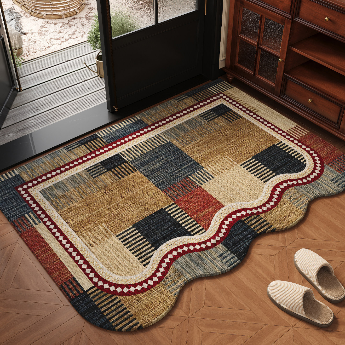 French-Style Vintage Decorative Floor Mat for Entrance, Durable and Easy to Maintain, Can Be Cut, Non-Slip Foot Mat