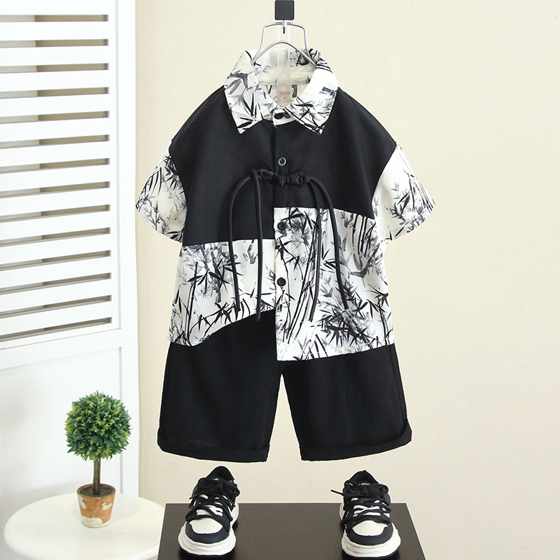 7154 traje de niño verano 2025 nueva camisa de manga corta para niños delgada de dos piezas hermosa ropa de verano para niños