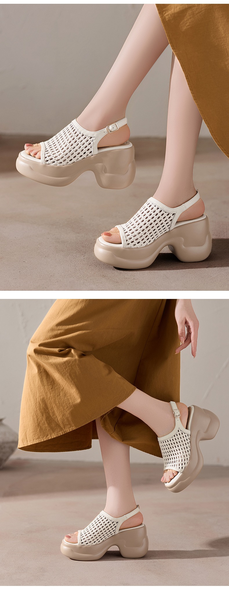 Sandal cao gót nữ mũi hở đế dày 8 cm kiểu dệt La Mã quai ngang — đen chi tiết 7