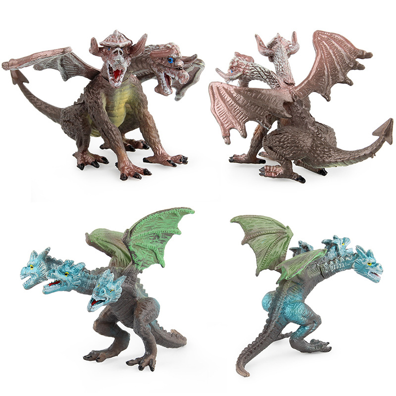 Dragón de dinosaurio Jurásico dragón mágico occidental modelo de Dragón Volador mutación Dragón de doble cabeza modelo de tamaño pequeño adornos hechos a mano