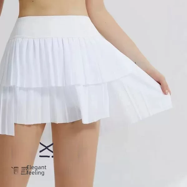 Cross-Border Sports Short Skirt, Fake Two-Piece Running Fitness Skirt for Women, Summer Hip-Covering, Anti-Exposure, Breathable Tennis Skirt, Yoga Skirt
