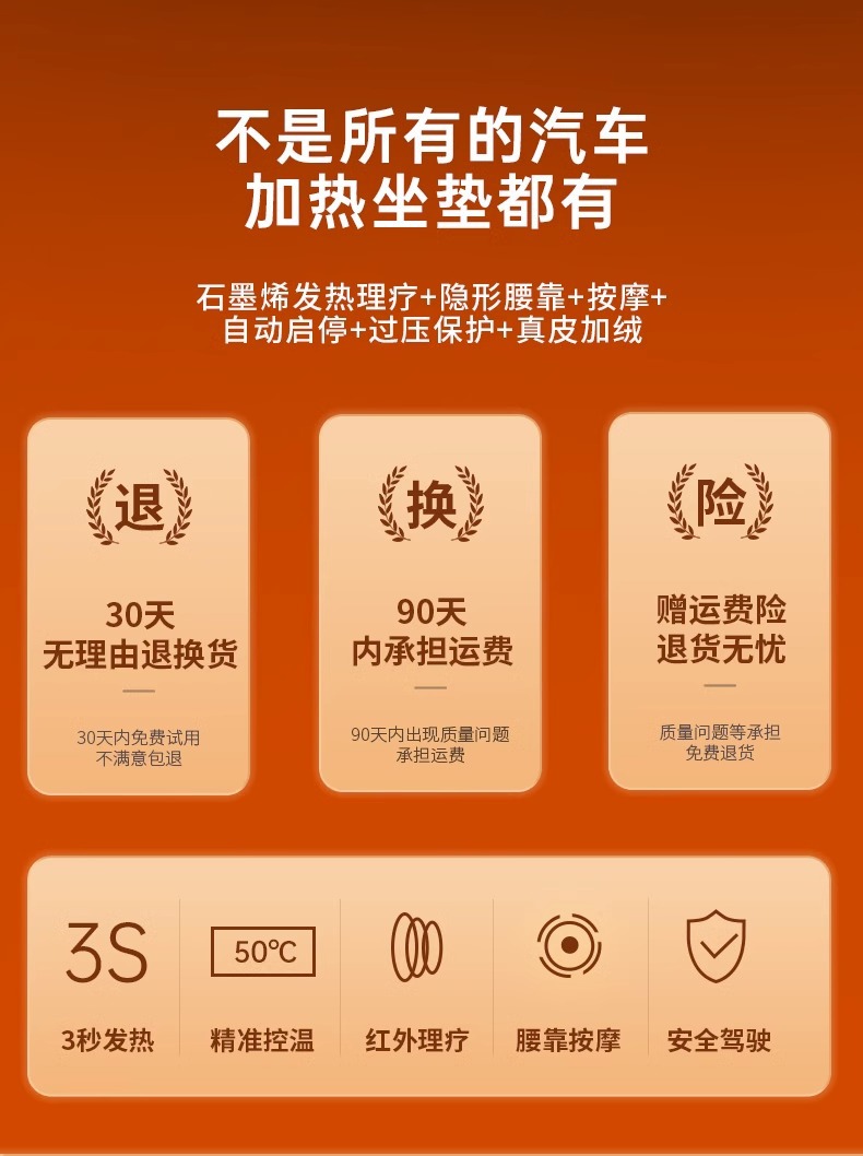 New technology graphene car seat cushion far infrared physiotherapy car heating seat cushion lumbar support with massage automatic start and stop