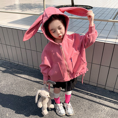 Baby Girl Long Ear Rabbit Hooded Coat 2024 Spring New Arrival Korean Baby Trendy Jacket Kids Fashion One-Time Shipping