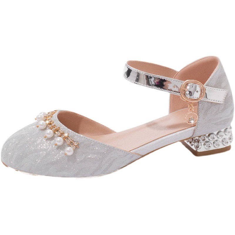 Новые туфли на высоком каблуке для маленьких девочек на подиуме для фортепиано, босоножки со стразами, туфли принцессы с кристаллами, 26 маленьких размеров