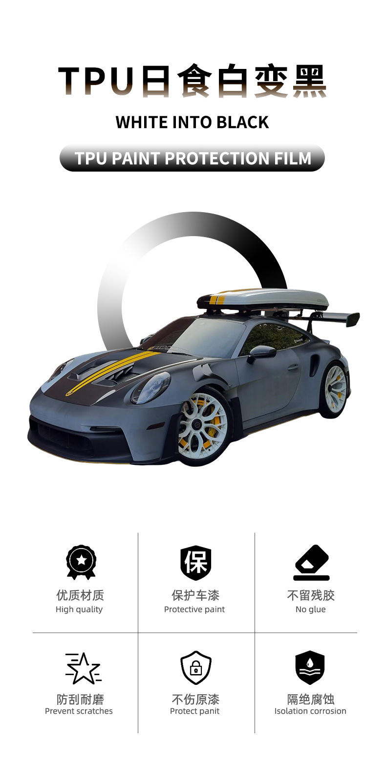Tpu Solar Eclipse White-To-Black Color-Changing Film Tpu Invisible Car Wrap Color-Changing Film Full Car Wrap Heat-Sensitive Repair Car Paint Protection Film