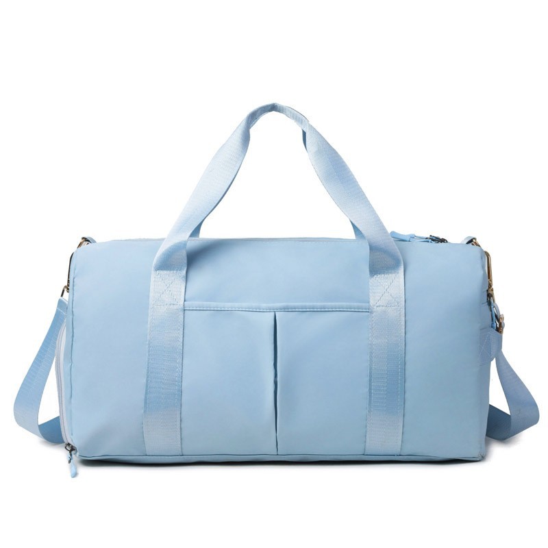 Bolsa deportiva para fitness masculino de gran capacidad con logotipo impreso para mujer, almacén de zapatos ligero independiente, bolsa de fitness separada en seco y húmedo