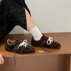 德训鞋女牛皮平底2025秋季新款圆头休闲软底透气舒适真皮防滑板鞋