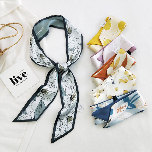 Small long narrow silk scarf for women in spring, autumn, summer and summer neck decoration streamer thin headband scarf Korean style scarf