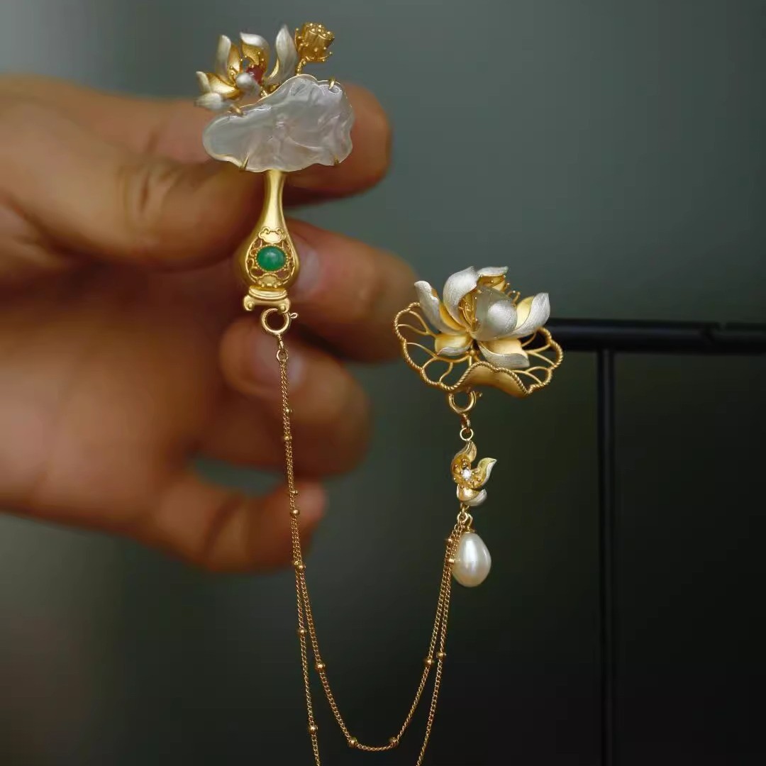 Gold Lotus Brooch Multi-Combination Creative Retro Pin Elegant Cheongsam Dress New Chinoiserie Exquisite Accessories