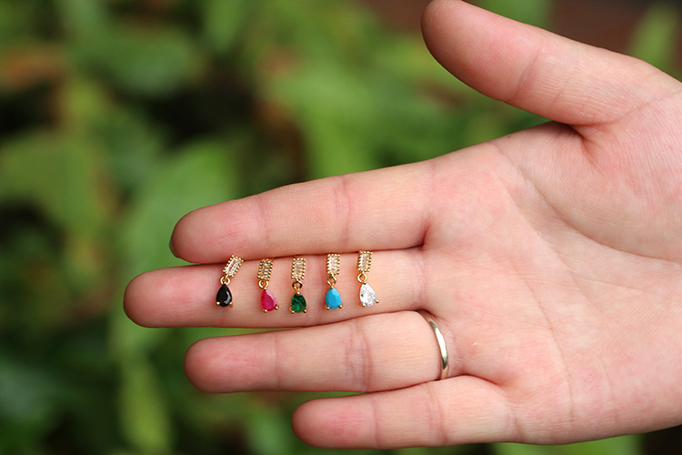 Housewarming, Anniversary, Business, Wedding, Travel, Birthday, Festival Occasion Copper Material Retro Style Water Drop Inlaid Colorful Zircon Copper Earrings Wholesale
