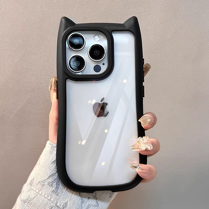 Apple 15, iPhone 14 Pro, 13 Pro ve 12 için uygun, şeffaf, kedi kulaklı, kişiselleştirilmiş, yaratıcı ve niş telefon kılıfı