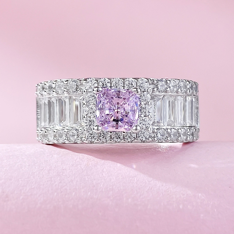 Mujing Jewelry S925 Sterling Silver5*5mm Imported High Carbon Diamond Pink Diamond Fashion Luxury Inlaid Ring For Women