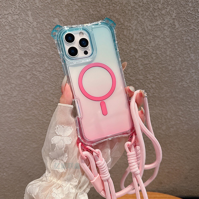 Lanyard Shoulder Strap Suitable for Apple 16 Pro Max Gradient Color Magnetic iPhone 16 Four-Corner Anti-Drop Phone Case Lanyard Shoulder Strap Suitable for Apple 16 Pro Max Gradient Color Magnetic iPhone 16 Four-Corner Anti-Drop Phone Case