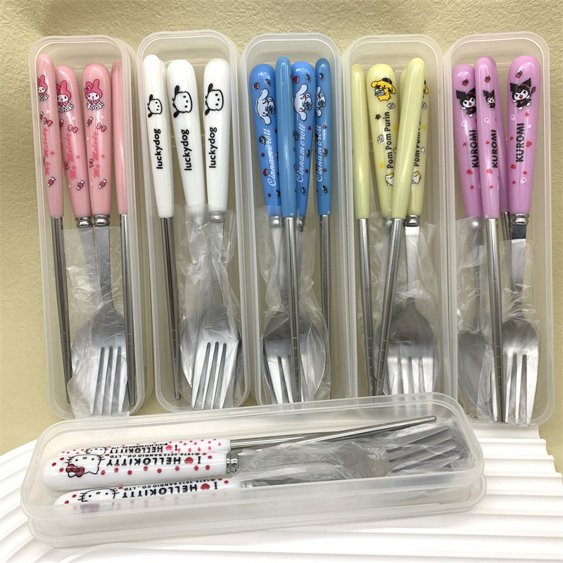 Cross-border three L okulomi stainless steel tableware suit big dog papa dog fork chopsticks merlot D three-piece set