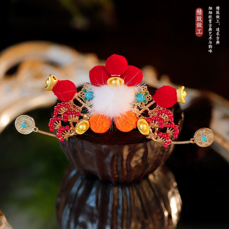 Universal Hanfu, red colored festive hair accessory