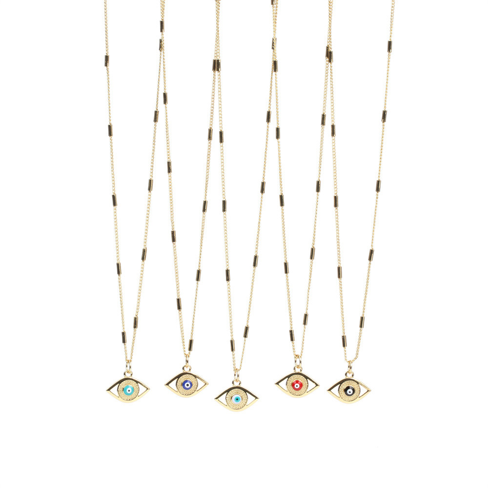 fashion color devilu0027s eye oil drop copper gold-plated Cuban chain pendant necklace