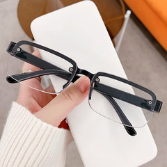Half-rim hole-drilled crystal reading glasses, tea-white crystal reading glasses wholesale