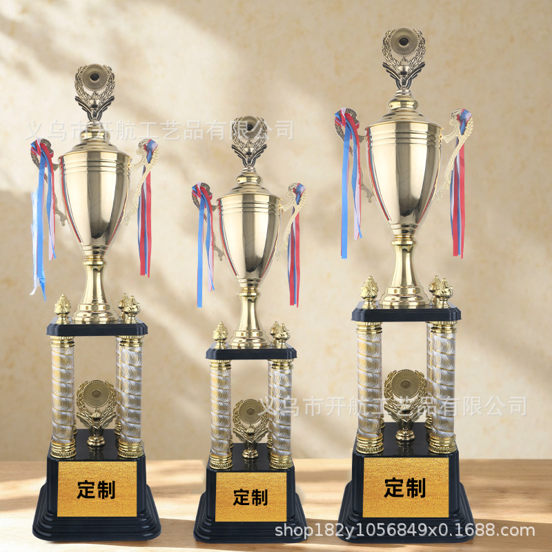 Copa de cuatro pilares de fútbol, baloncesto, taekwondo, bádminton, trofeos, premios y premios pueden imprimir logotipo