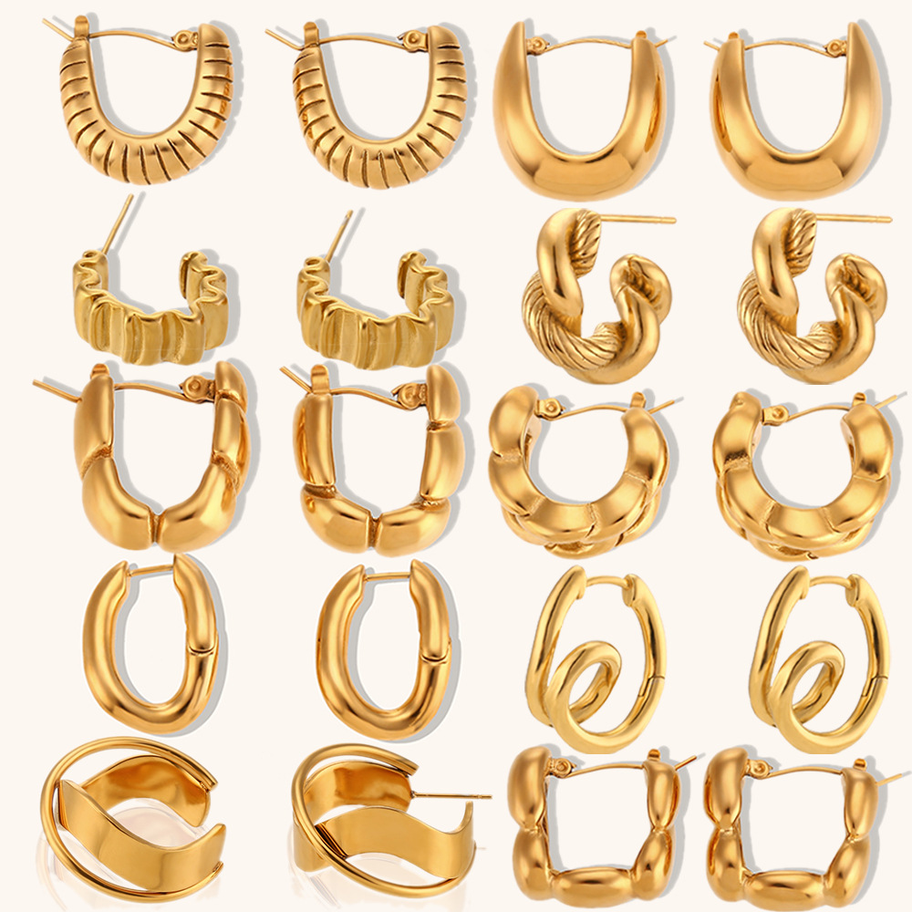 10g Weight 1 Pair Lady Simple Style Irregular Polishing Plating Stainless Steel 18K Gold Plated Hoop Earrings
