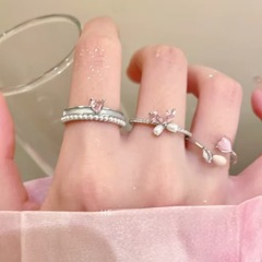 超仙锆石珍珠爱心戒指甜美高颜值开口指环时尚气质小众设计食指戒