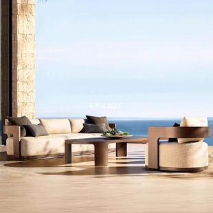 Nordic Teak Leisure Sofa Outdoor Furniture Villa Terrace Homestay Sun Room Garden Hotel Aluminum Alloy Sofa