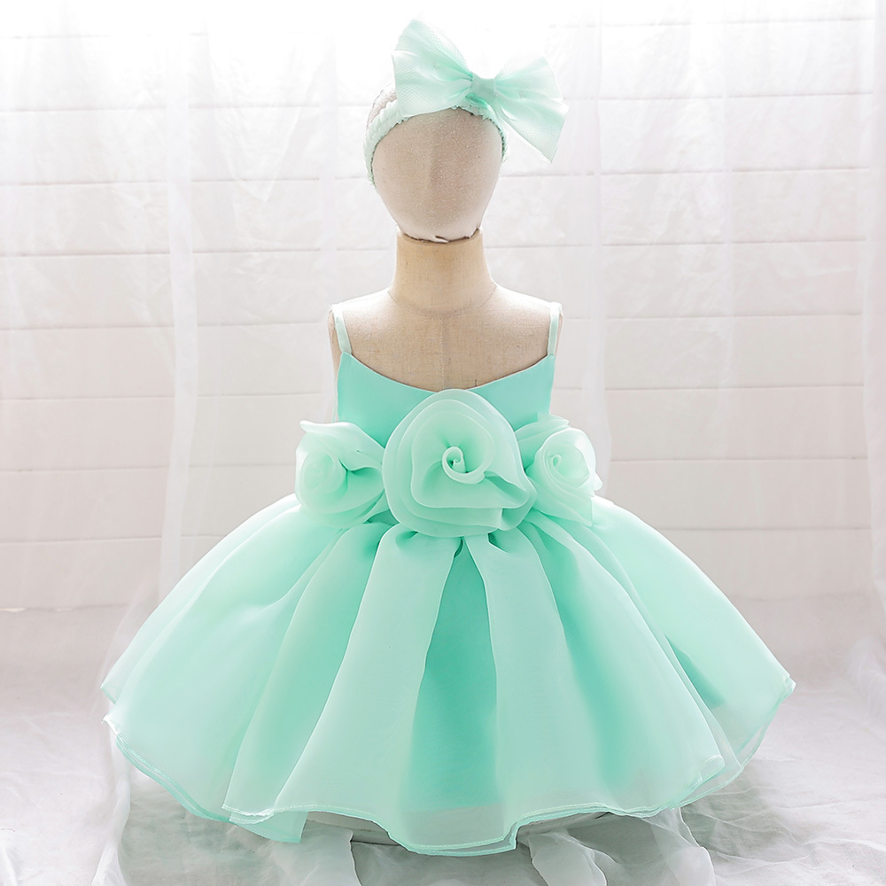 亞馬遜嬰幼童禮服新款立體花朵公主裙主持鋼琴演出服babydress