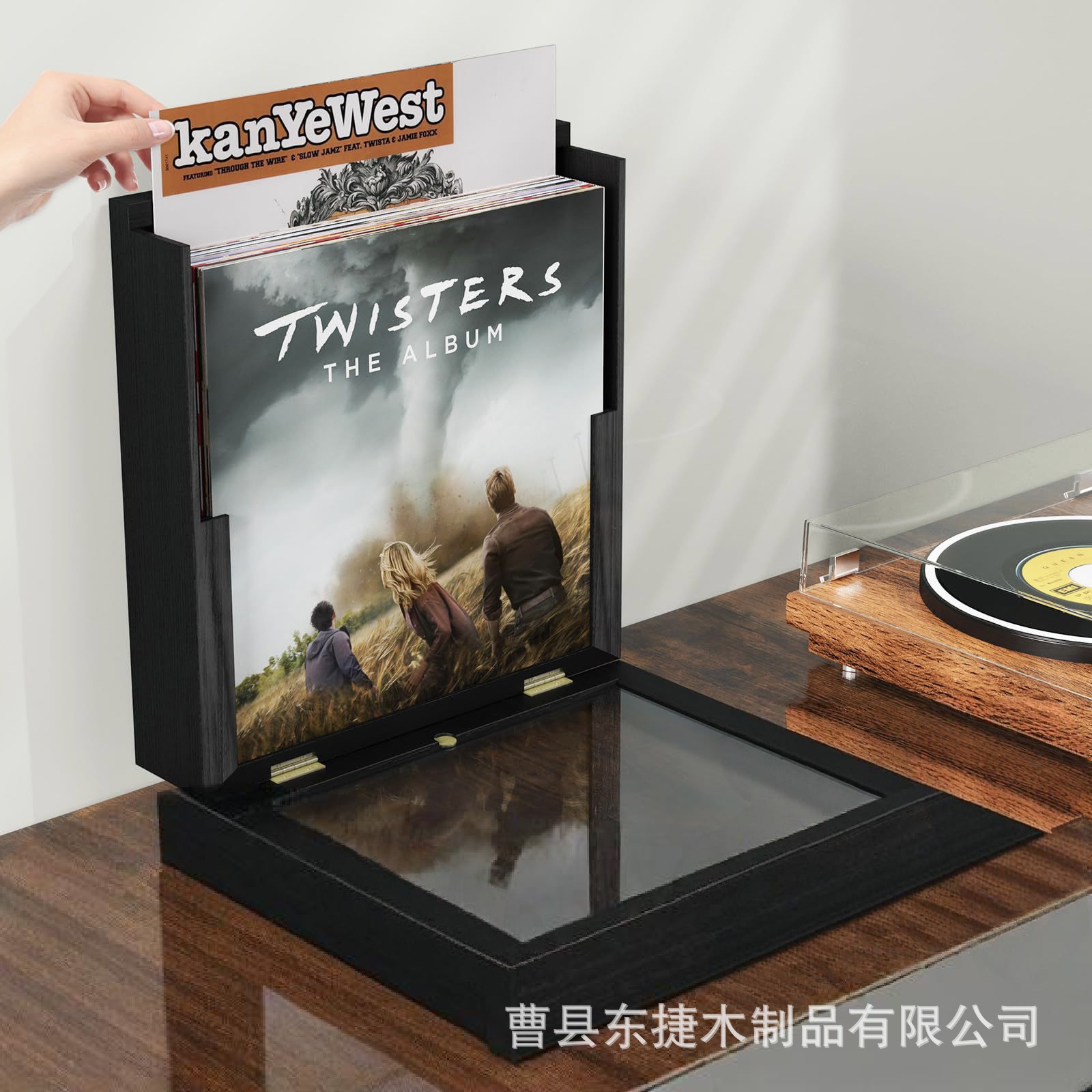 跨境木质墙上唱片收纳盒展示架壁挂式黑胶光碟唱片收藏盒专辑支架