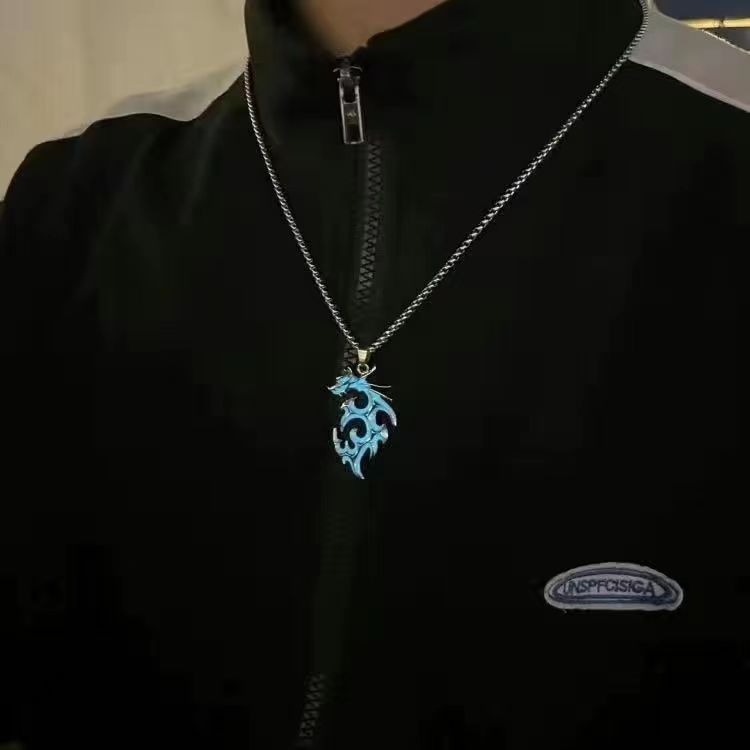 Alloy, rope Material Dragon Pattern Ethnic Style Dragon Alloy Rope Luminous Plating Men's Pendant Necklace