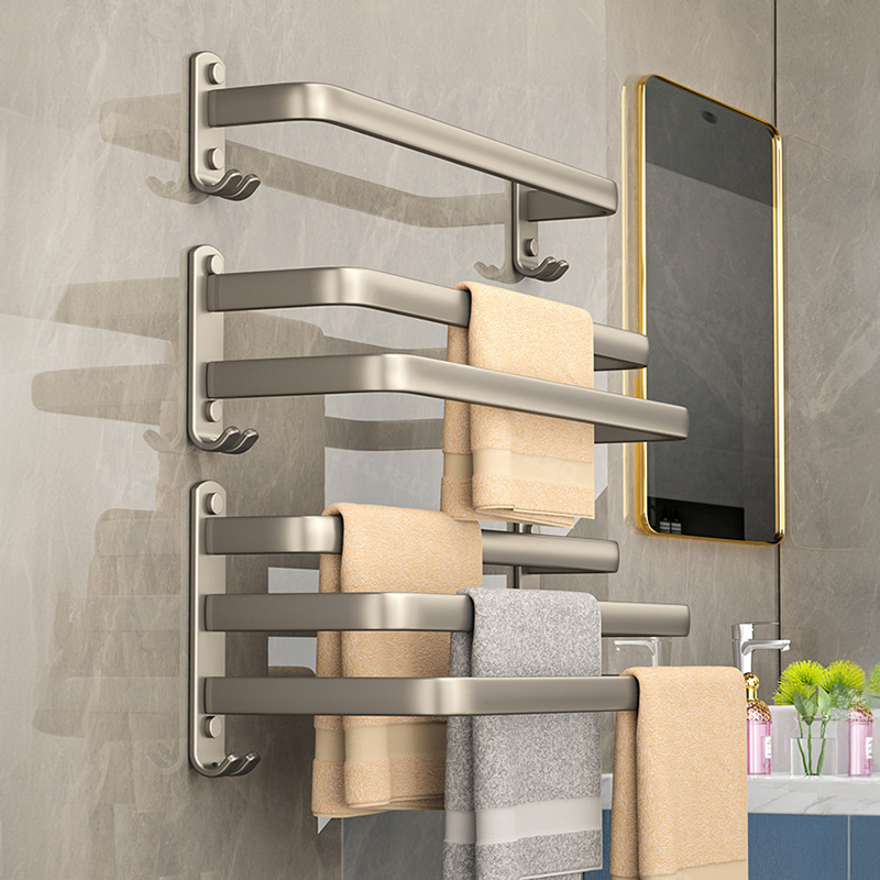 Gun Gray Non-perforated Space Aluminum Towel Bar Single and Double Bar Bathroom Bath Towel Hanging Bar Bathroom Hanging Rack Storage Shelf Gun Gray Non-perforated Space Aluminum Towel Bar Single and Double Bar Bathroom Bath Towel Hanging Bar Bathroom Hanging Rack Storage Shelf