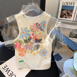 百分百纯棉女童吊带中大童纯色背心2024新款夏季吊带显瘦短款印花