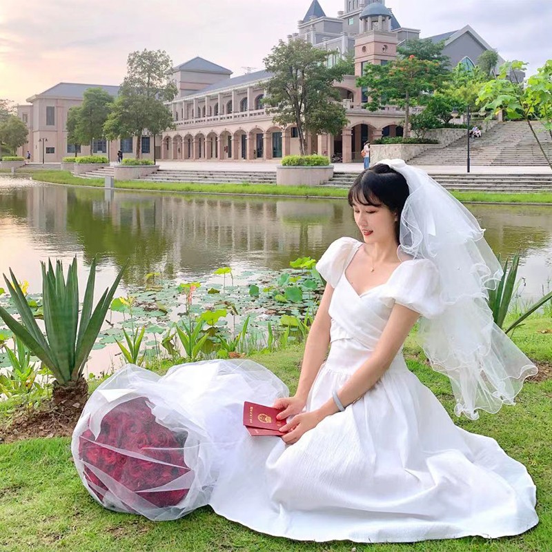 Veil Bridal Headpiece Super Fairy Forest Internet Celebrity Photography Props Main Wedding Dress White Pearl Bowknot Puffy License 