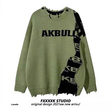 毛衣外套男慵懒风字母针织衫秋季港味套头长袖宽松中长款黑色上衣